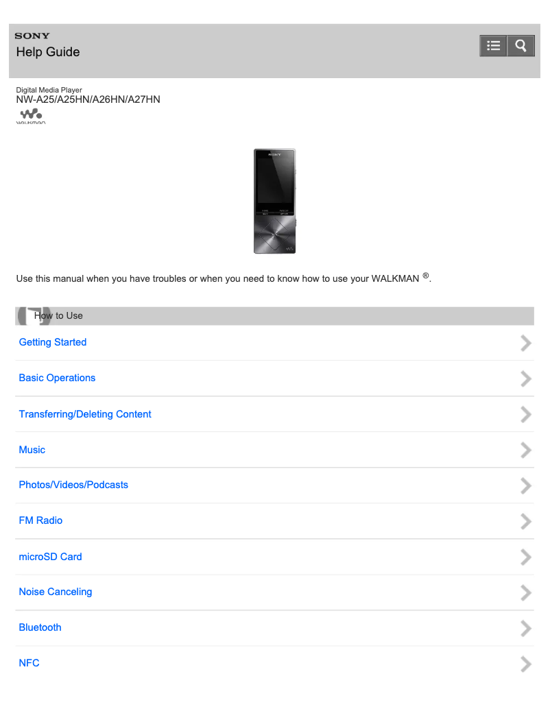 Image de la première page du manuel de l'appareil NW-A25