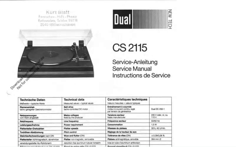 Page n°1 - Manuel utilisateur Dual CS 2115