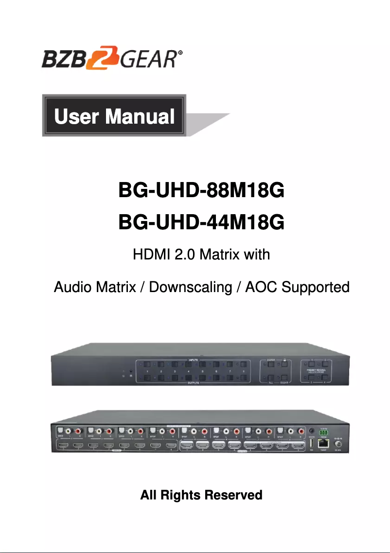 Image de la première page du manuel de l'appareil BG-UHD-88M18G