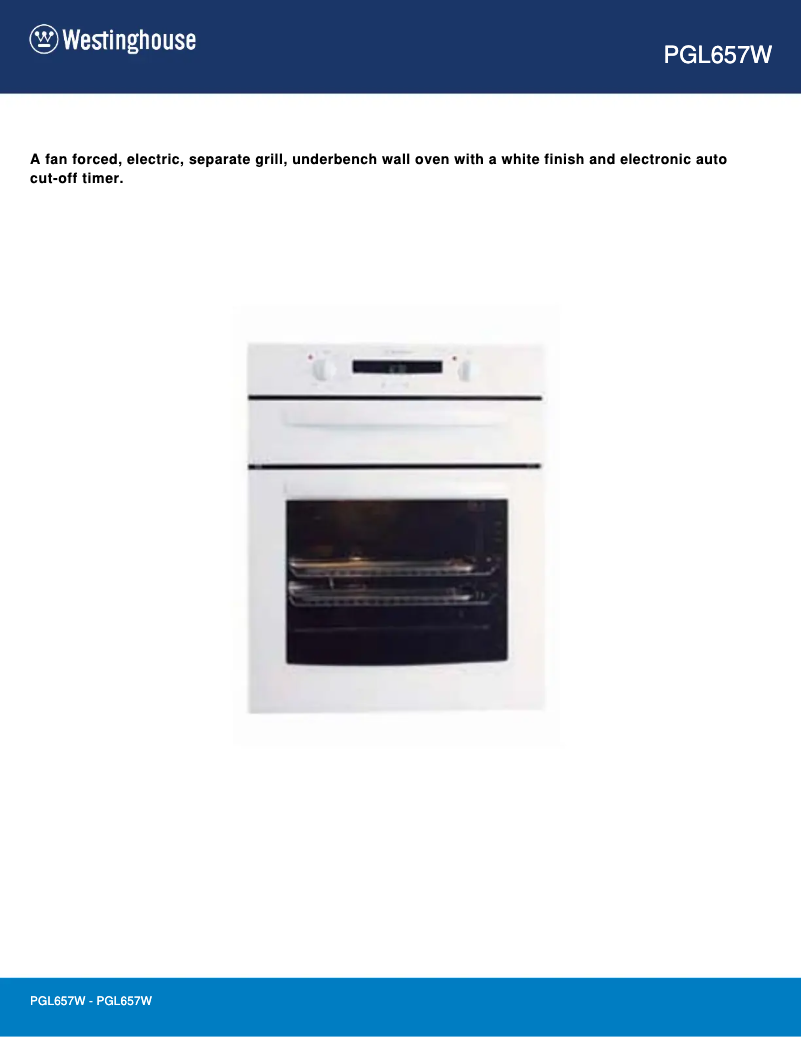 Page 1 de la notice Fiche technique Westinghouse PGL657W