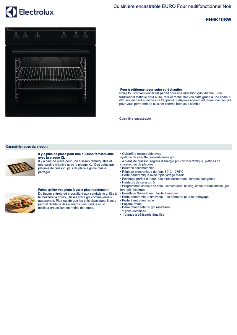 Page 1 de la notice Fiche technique Electrolux EH6K10SW