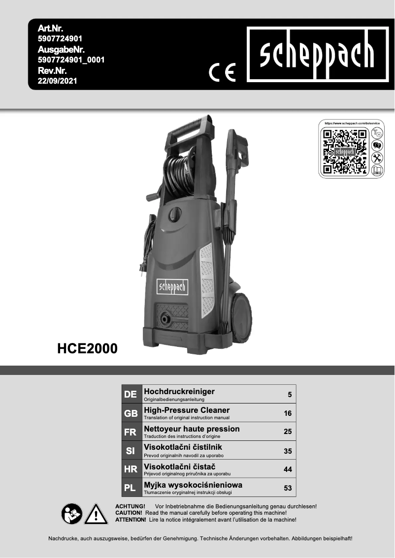 Página 1 del manual Manual de usuario Scheppach HCE2000