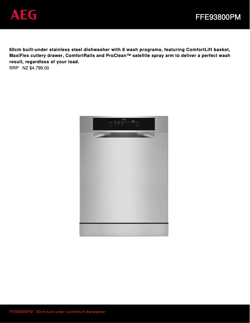 Page 1 de la notice Fiche technique AEG FFE93800PM