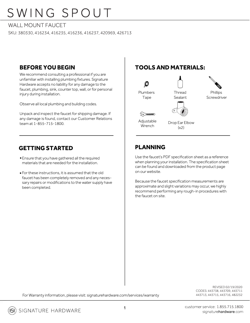 Page 1 de la notice Manuel utilisateur Signature Hardware Swing Spout 426713