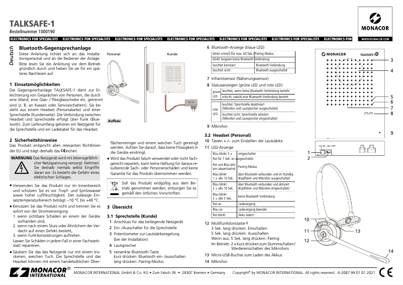 Image de la première page du manuel de l'appareil TALKSAFE-1