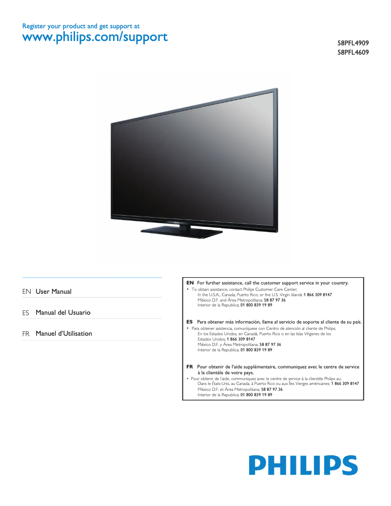 Page 1 de la notice Manuel utilisateur Philips 58PFL4909