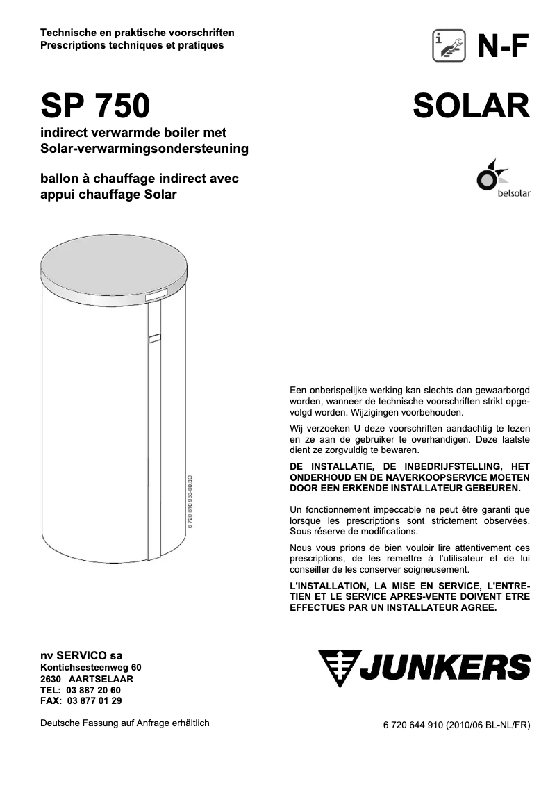 Page n°1 - Manuel utilisateur Junkers SP 750