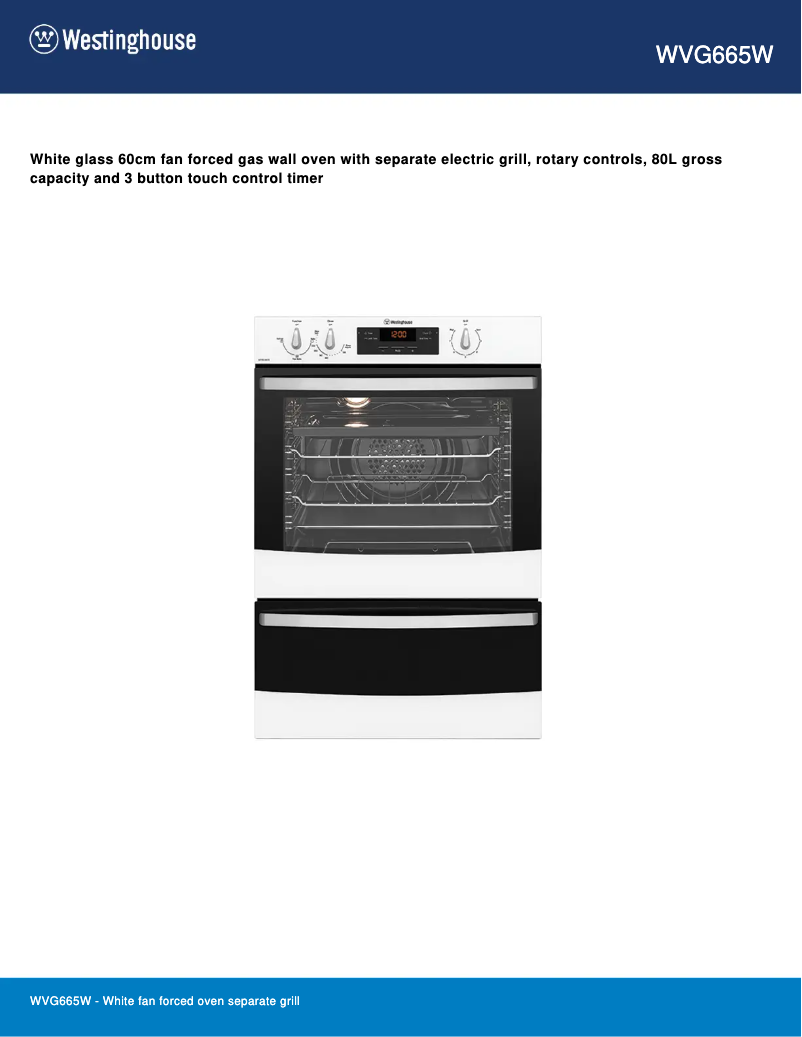 Page 1 de la notice Fiche technique Westinghouse WVG665W