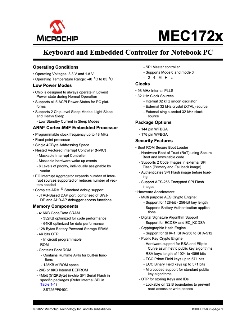 Page 1 de la notice Fiche technique Microchip MEC1725