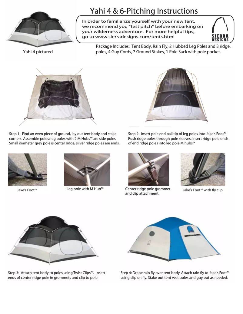 Page 1 de la notice Manuel utilisateur Sierra Designs Yahi 6