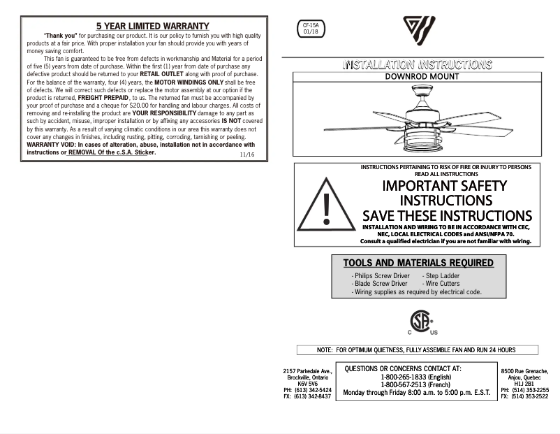 Page 1 de la notice Manuel utilisateur Canarm Duffy CF52DUF5BK