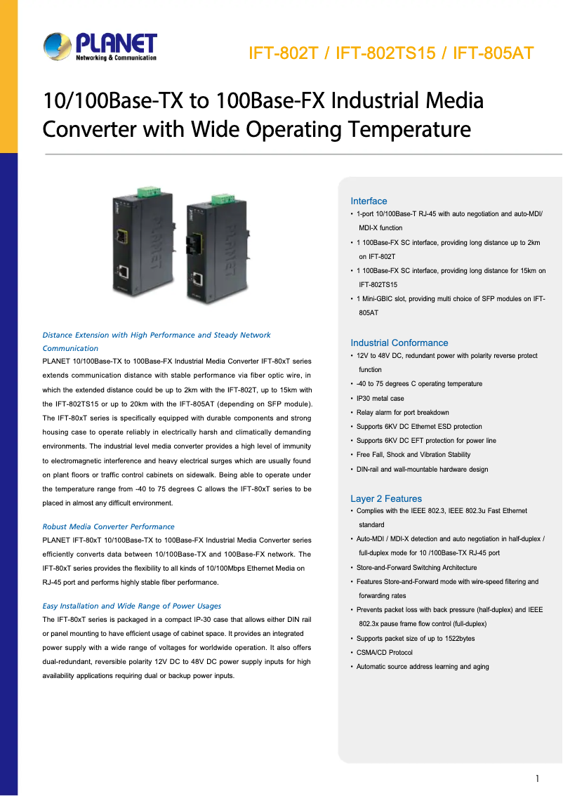 Image de la première page du manuel de l'appareil IFT-802TS15