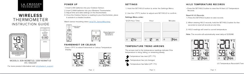 Page 1 of the manual User Manual La Crosse Technology 308-1409BTV3