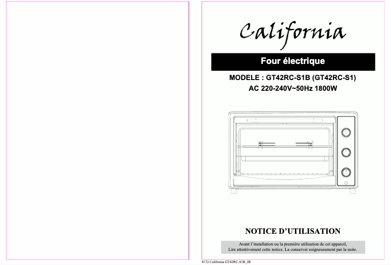 Page 1 de la notice Manuel utilisateur California GT42RC-S1N