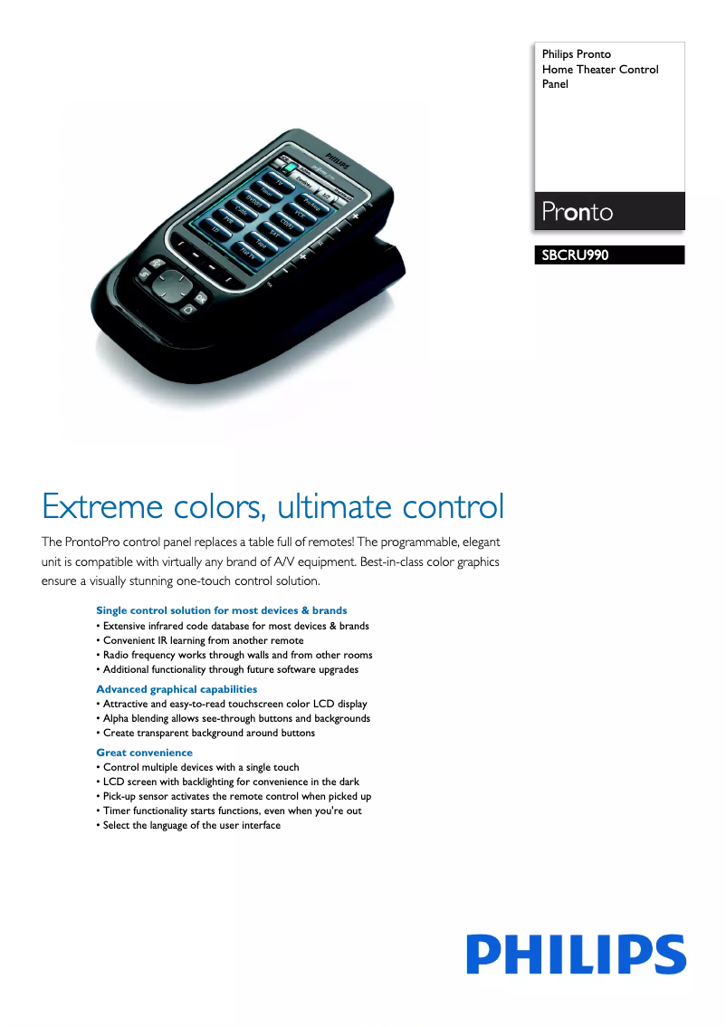 Page 1 de la notice Fiche technique Philips SBCRU950