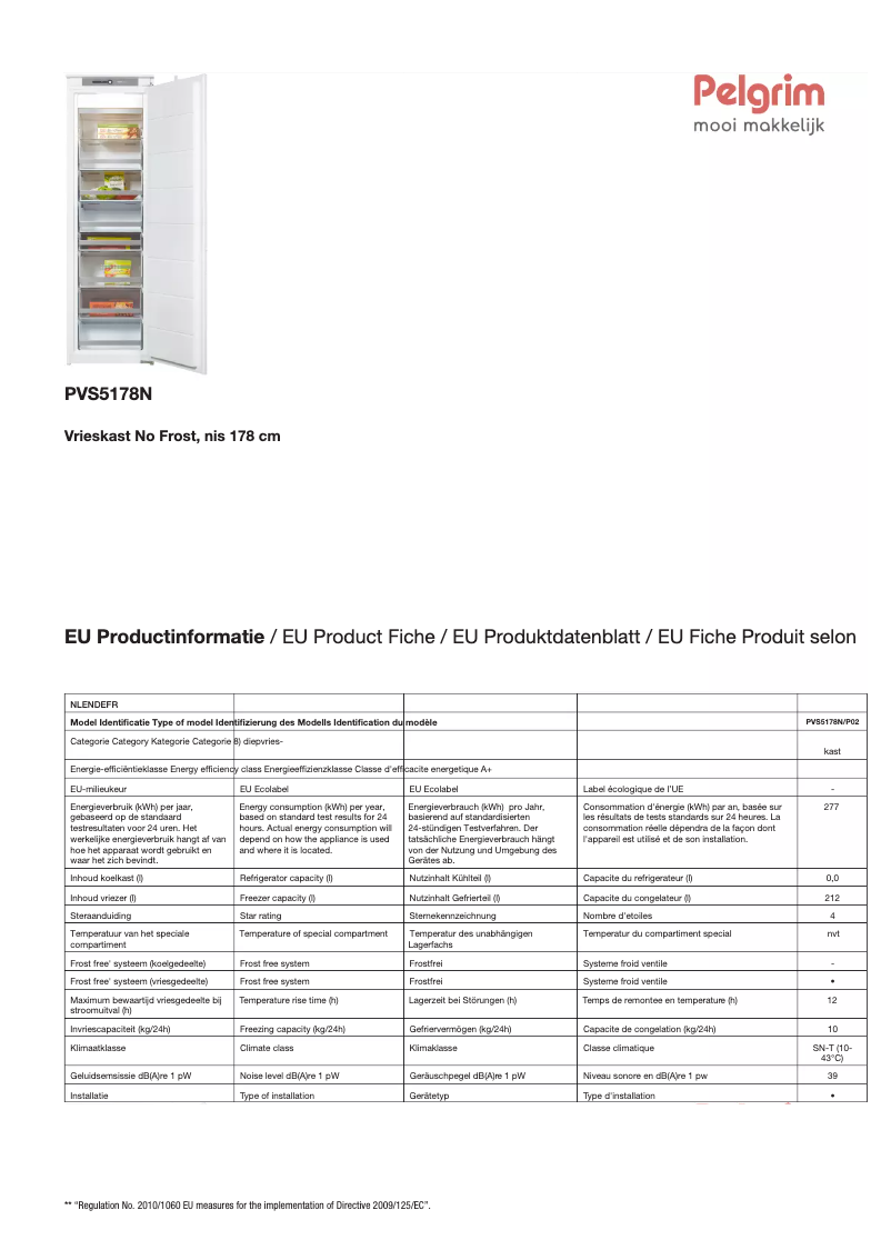 Page 1 de la notice Fiche technique Pelgrim PVS5178N