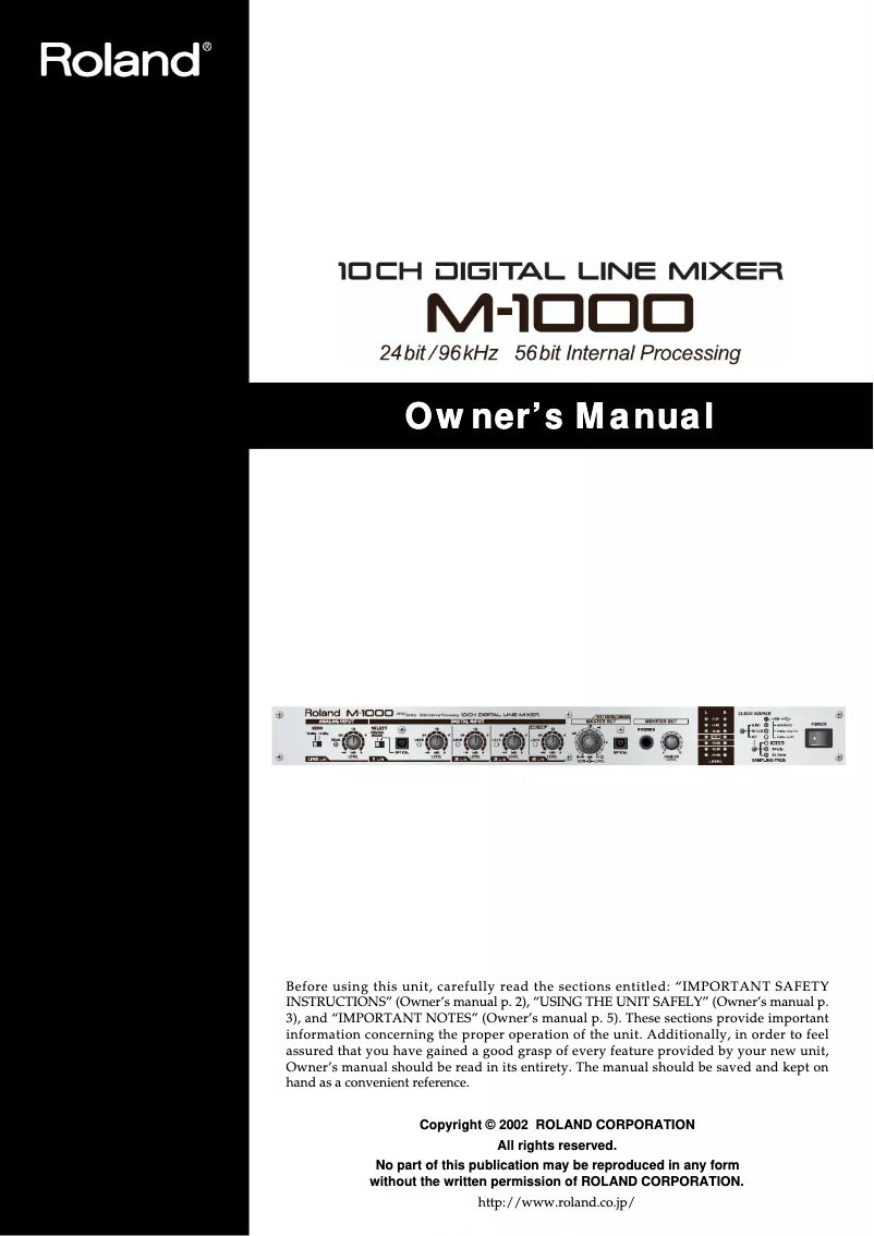 Page 1 de la notice Manuel utilisateur Roland M-1000