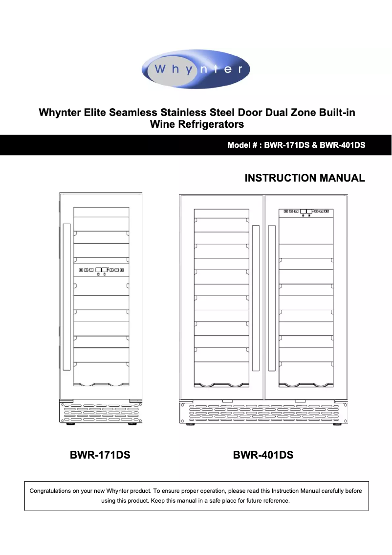 Image de la première page du manuel de l'appareil BWR-171DS