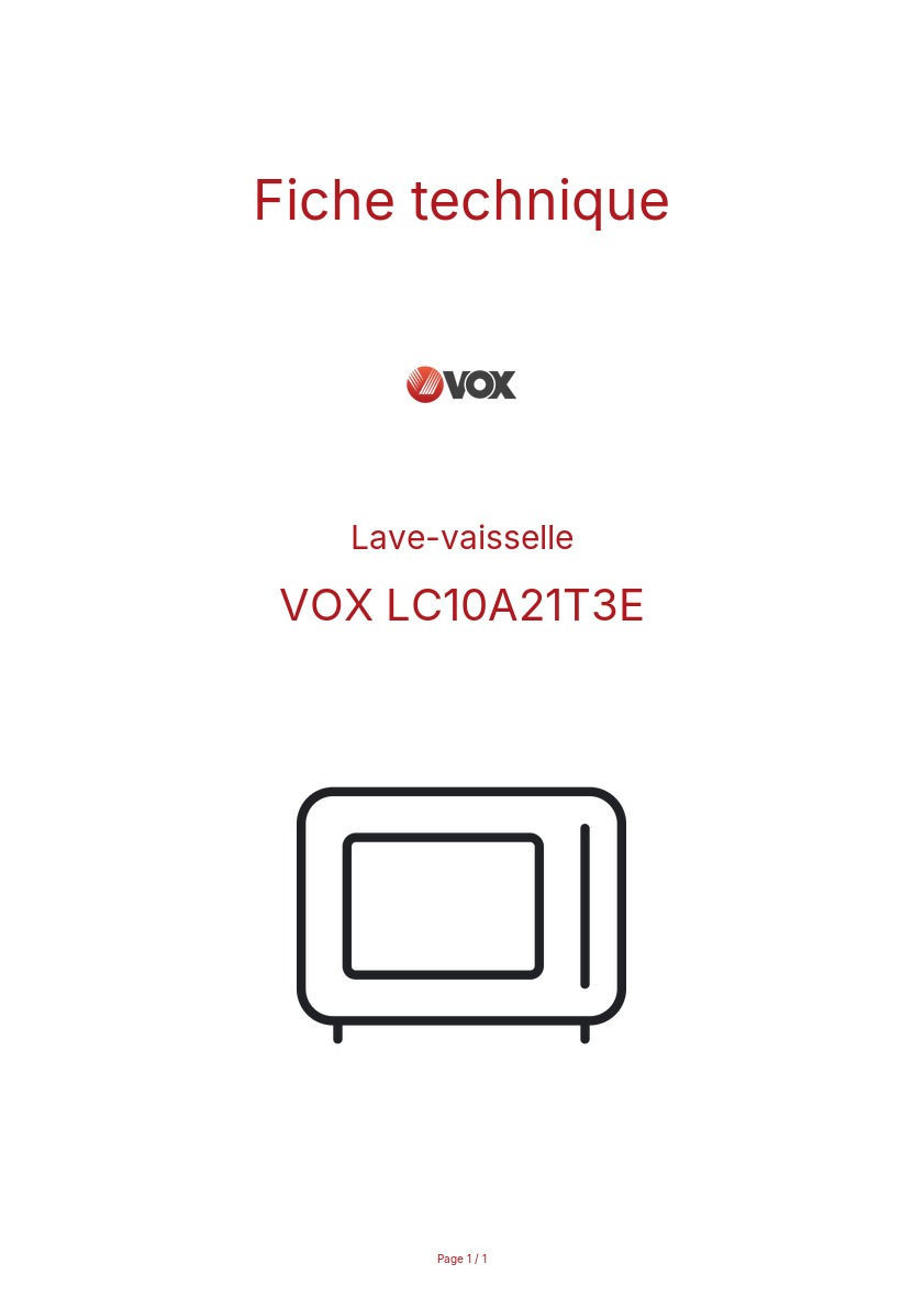 Page n°1 - Fiche technique VOX LC10A21T3E