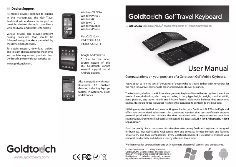 Page n°1 - Manuel utilisateur BakkerElkhuizen Goldtouch Travel Go Bluetooth