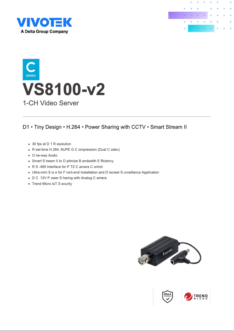 Page 1 de la notice Fiche technique Vivotek VS8100-v2