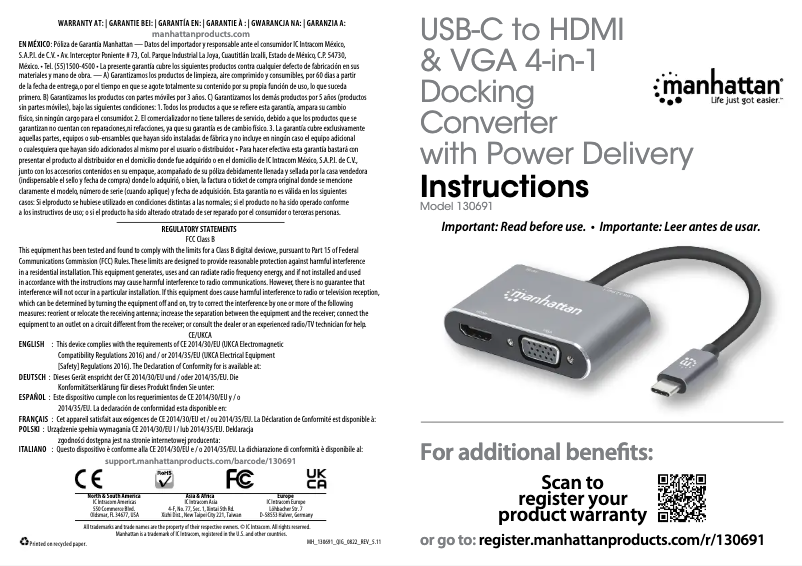 Page 1 de la notice Manuel utilisateur Manhattan 130691