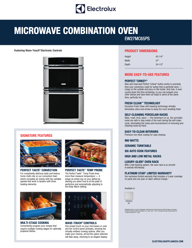 Page 1 de la notice Fiche technique Electrolux EW27MC65PS
