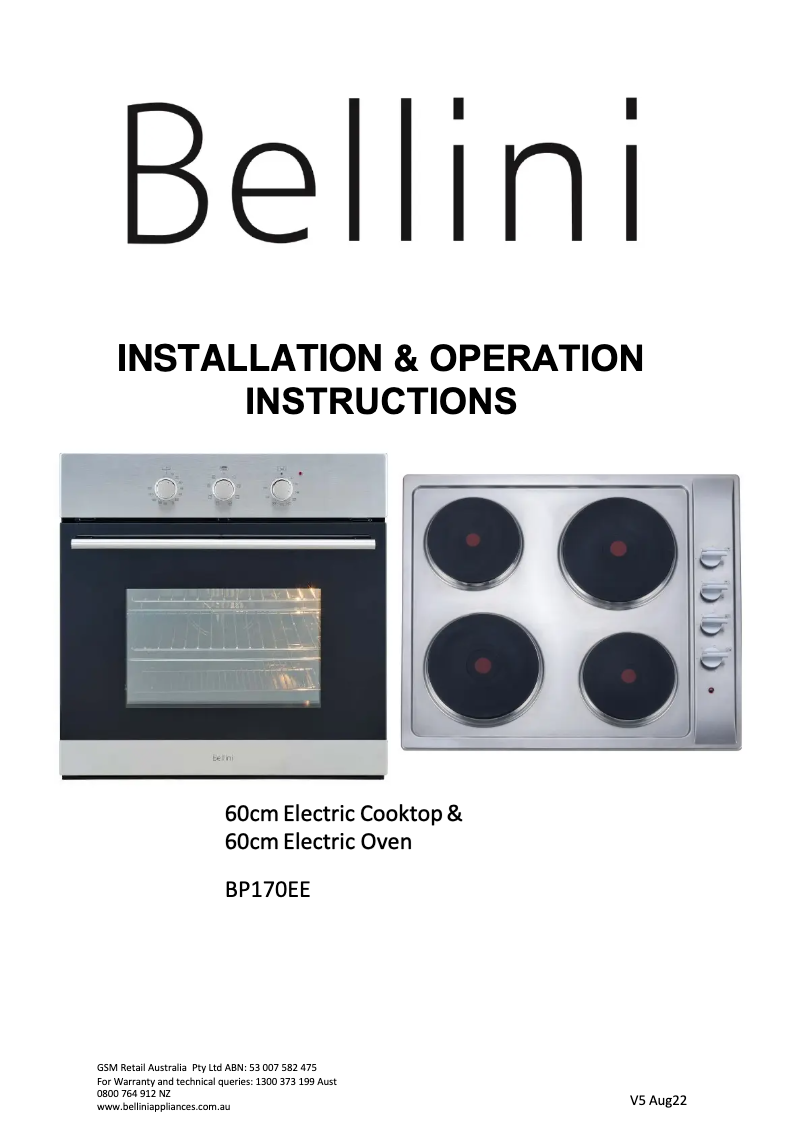 Page 1 de la notice Manuel utilisateur Bellini BP170EE