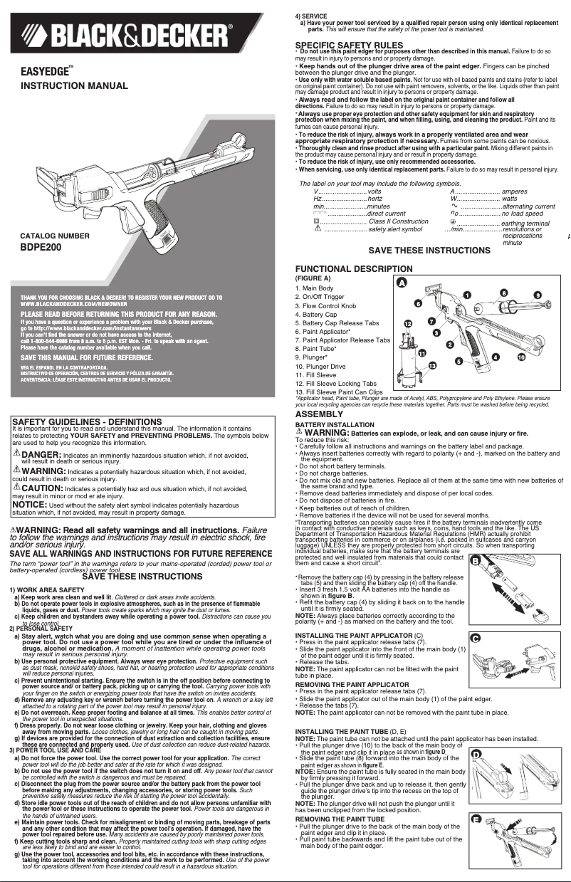 Page 1 de la notice Manuel utilisateur Black & Decker BDPE200