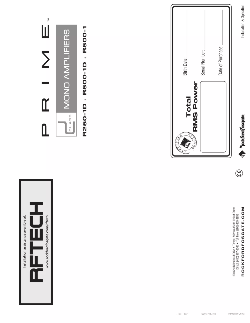 Page n°1 - Manuel utilisateur Rockford Fosgate R250-4