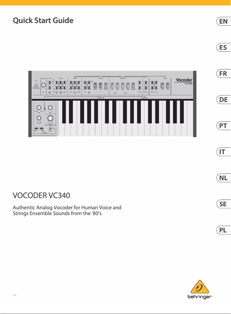 Page 1 de la notice Manuel utilisateur Behringer Vocoder VC340