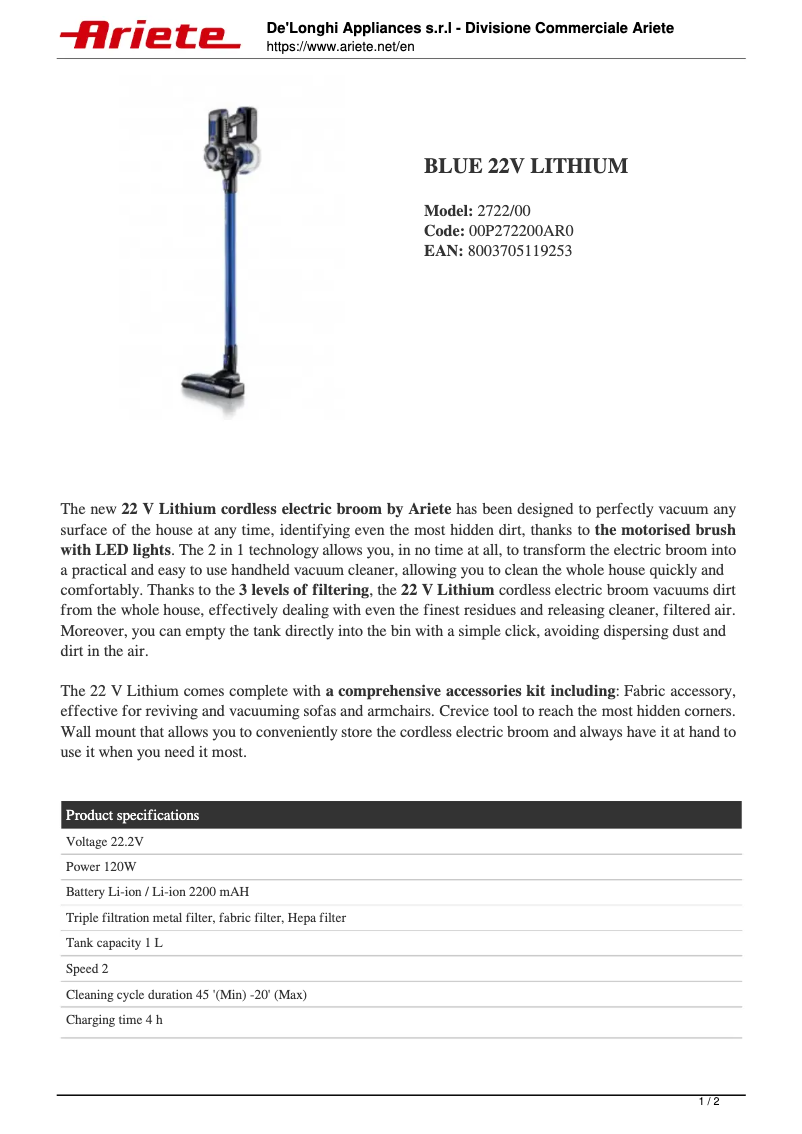 First page image of the manual for 2722