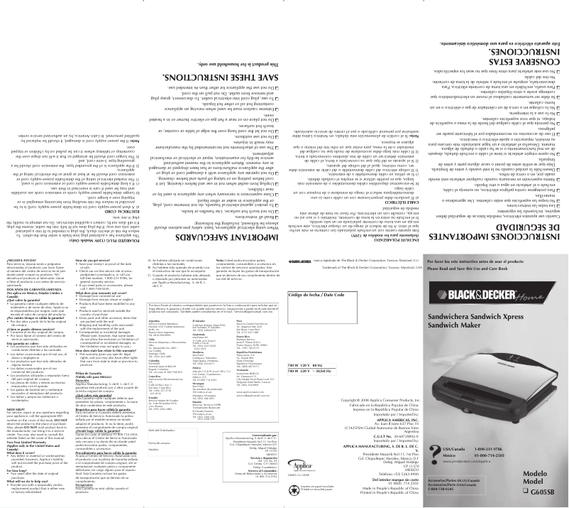 Image de la première page du manuel de l'appareil G605SB