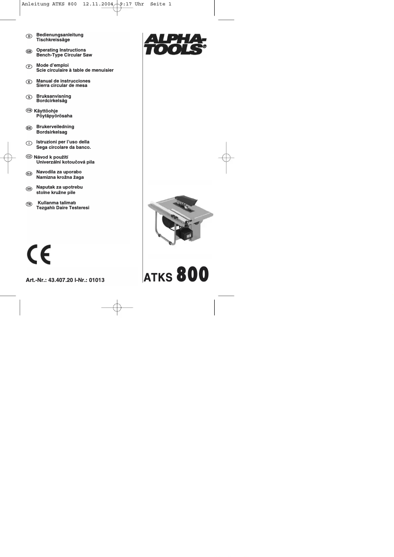 Page n°1 - Manuel utilisateur Alpha Tools ATKS 800