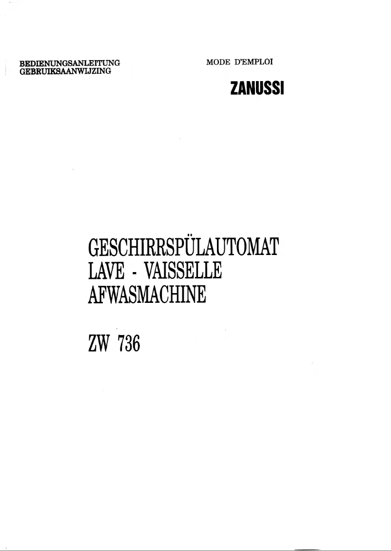 Page n°1 - Manuel utilisateur Zanussi ZW 736