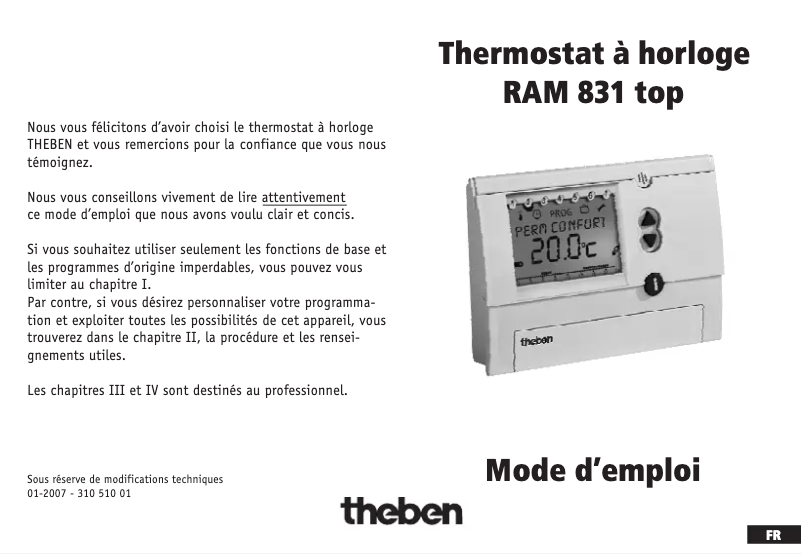 Page n°1 - Manuel utilisateur Theben RAM 831 top