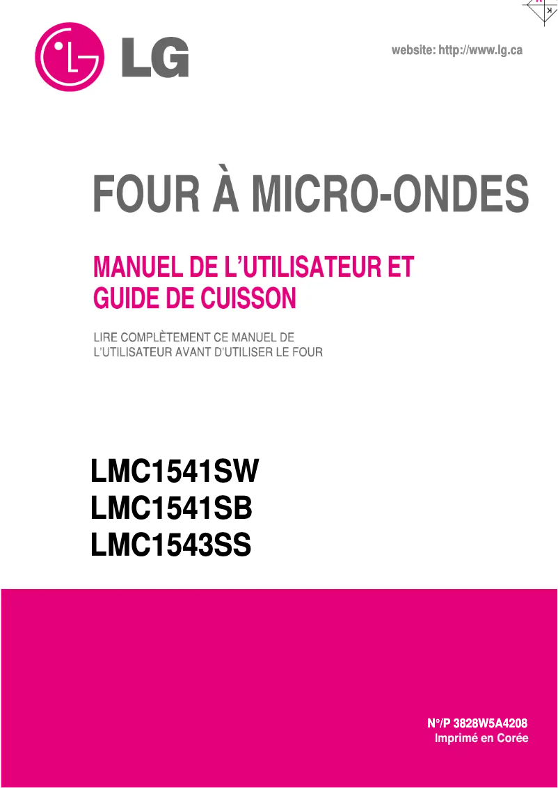 Page 1 de la notice Manuel utilisateur LG LMC1541SW