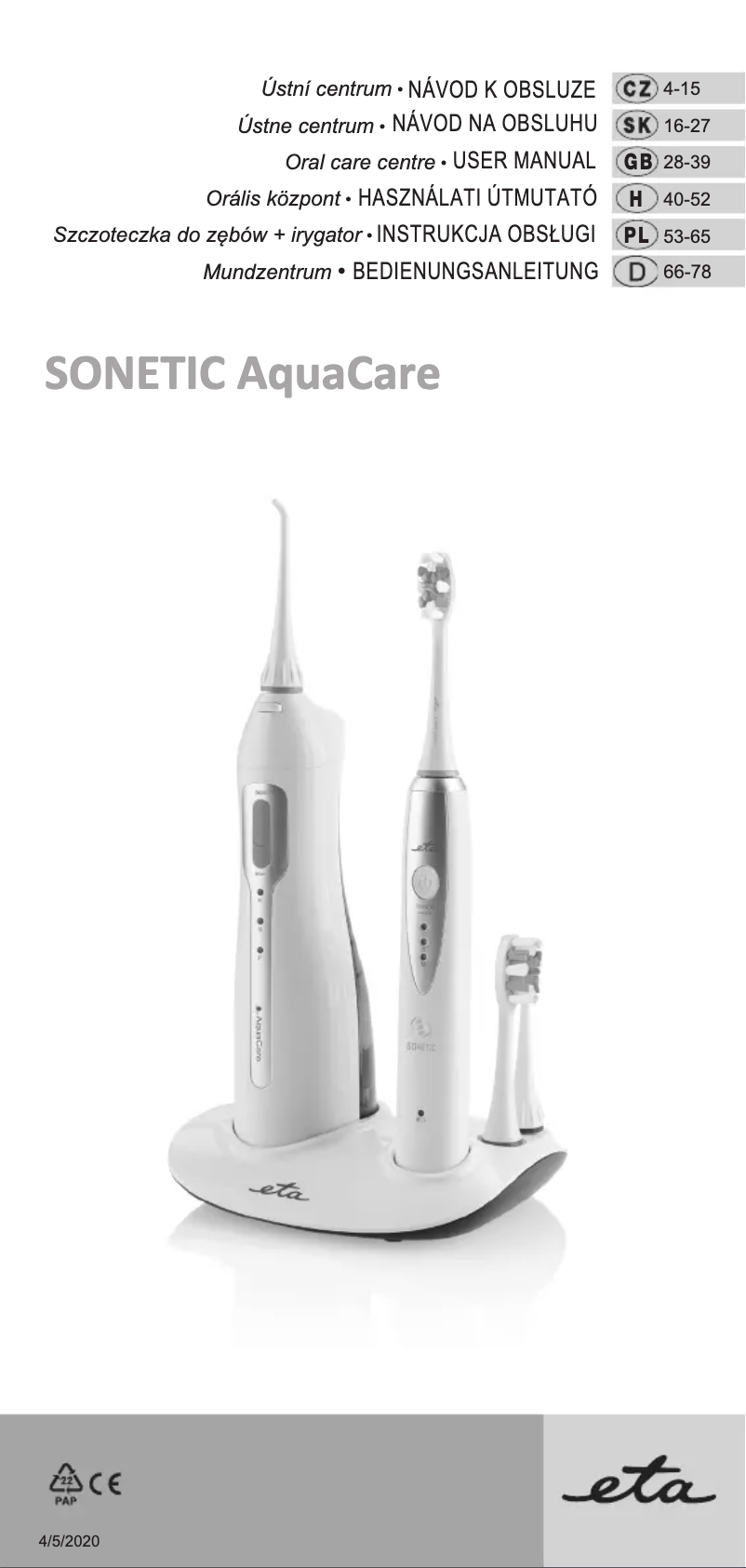 Page 1 de la notice Manuel utilisateur Eta Sonetic