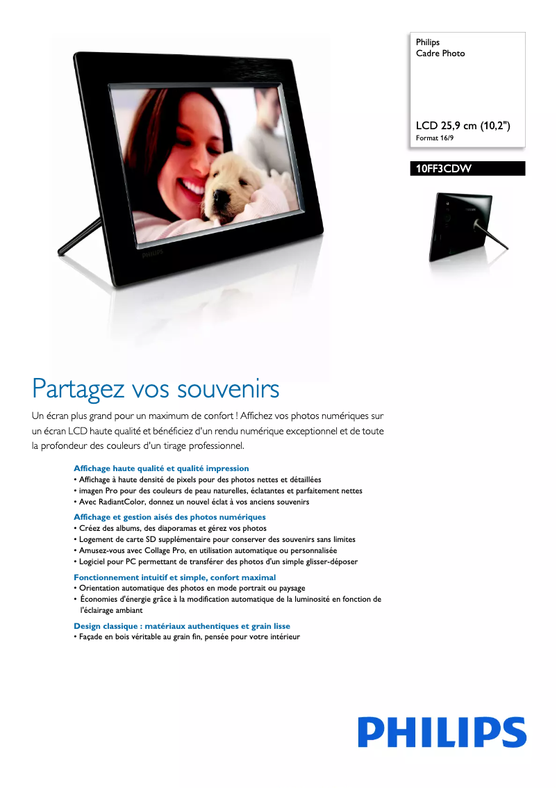 Page 1 de la notice Fiche technique Philips 10FF3CDW
