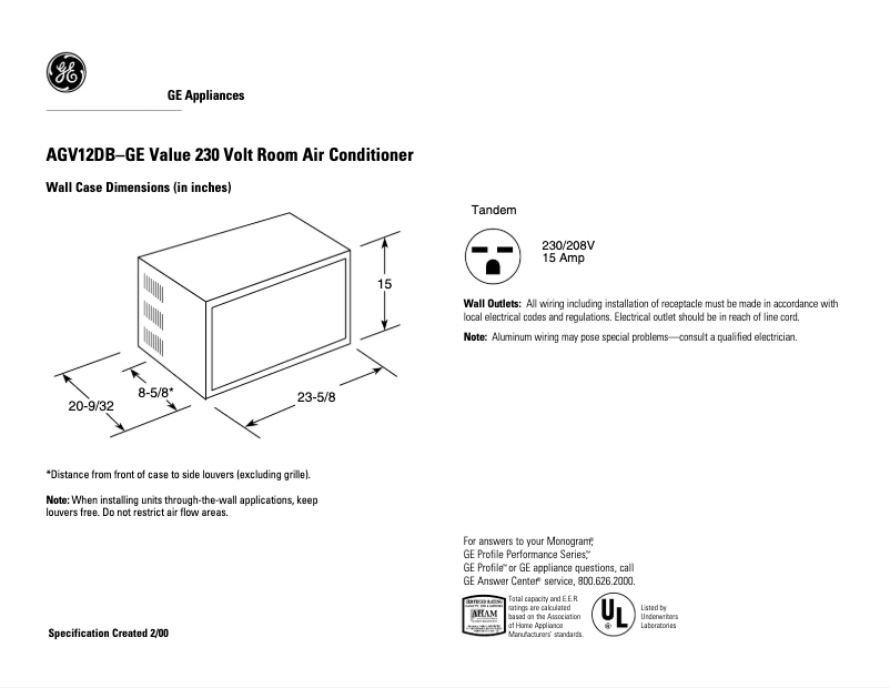 Page n°1 - Fiche technique GE AGV12DB