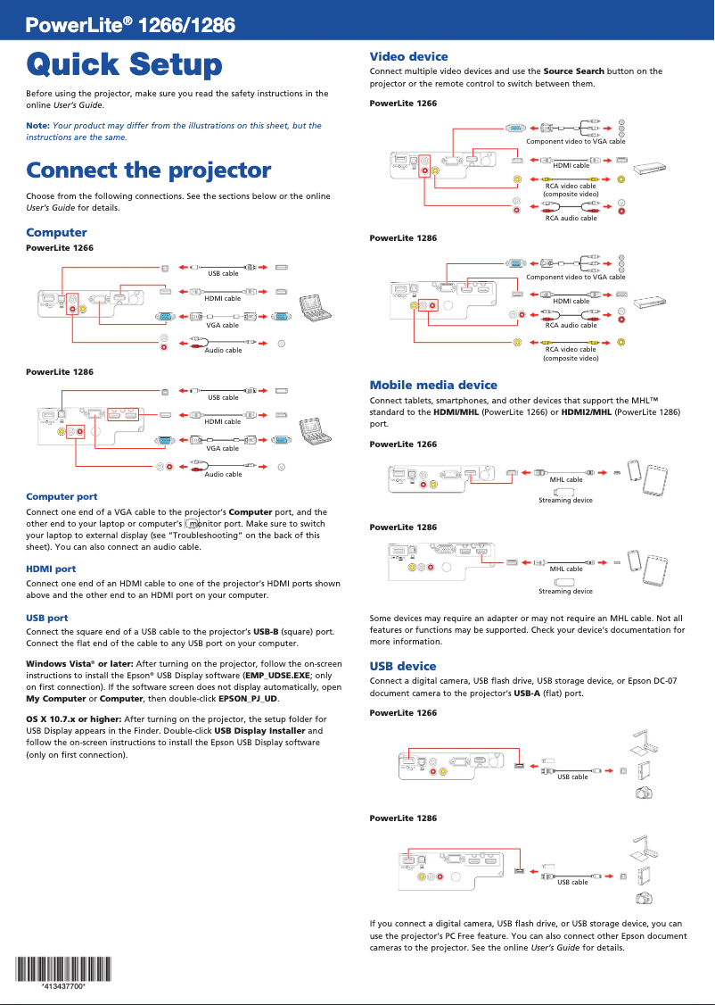 Imagen de la primera página del manual del dispositivo PowerLite 1286 Wireless