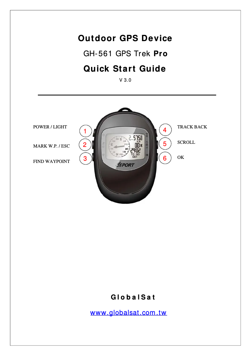 Página 1 del manual Guía de inicio rápido GlobalSat GH-561