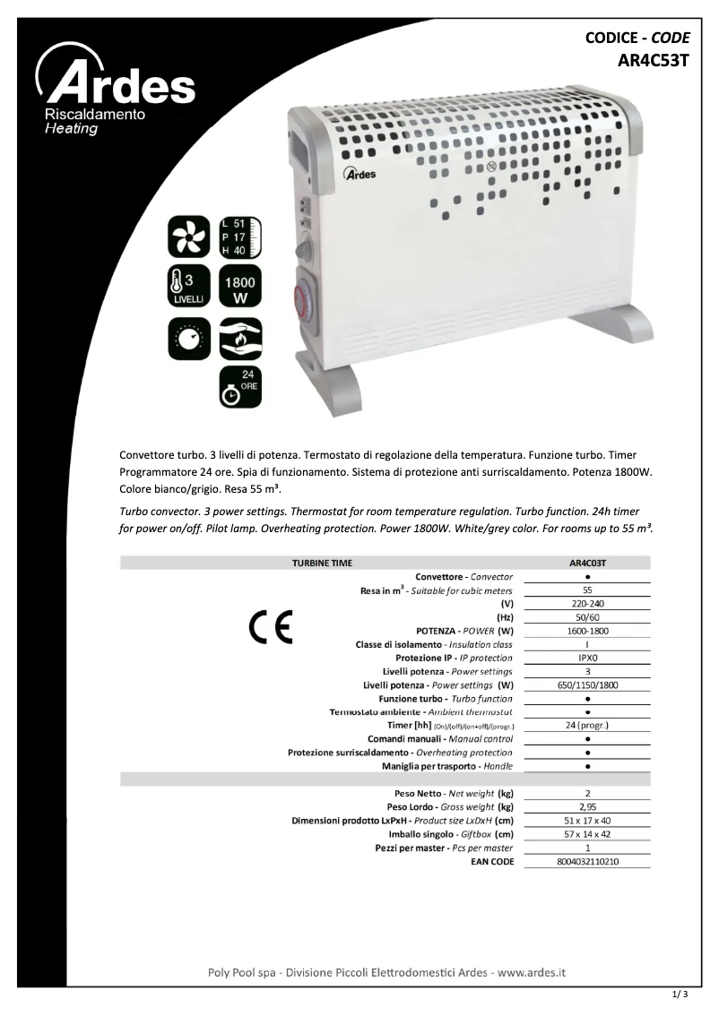 Página 1 del manual Ficha técnica Ardes AR4C03T