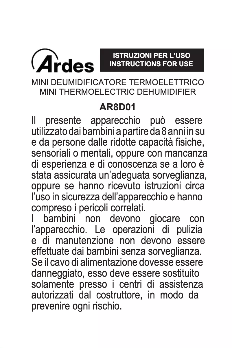 Imagen de la primera página del manual del dispositivo AR8D01