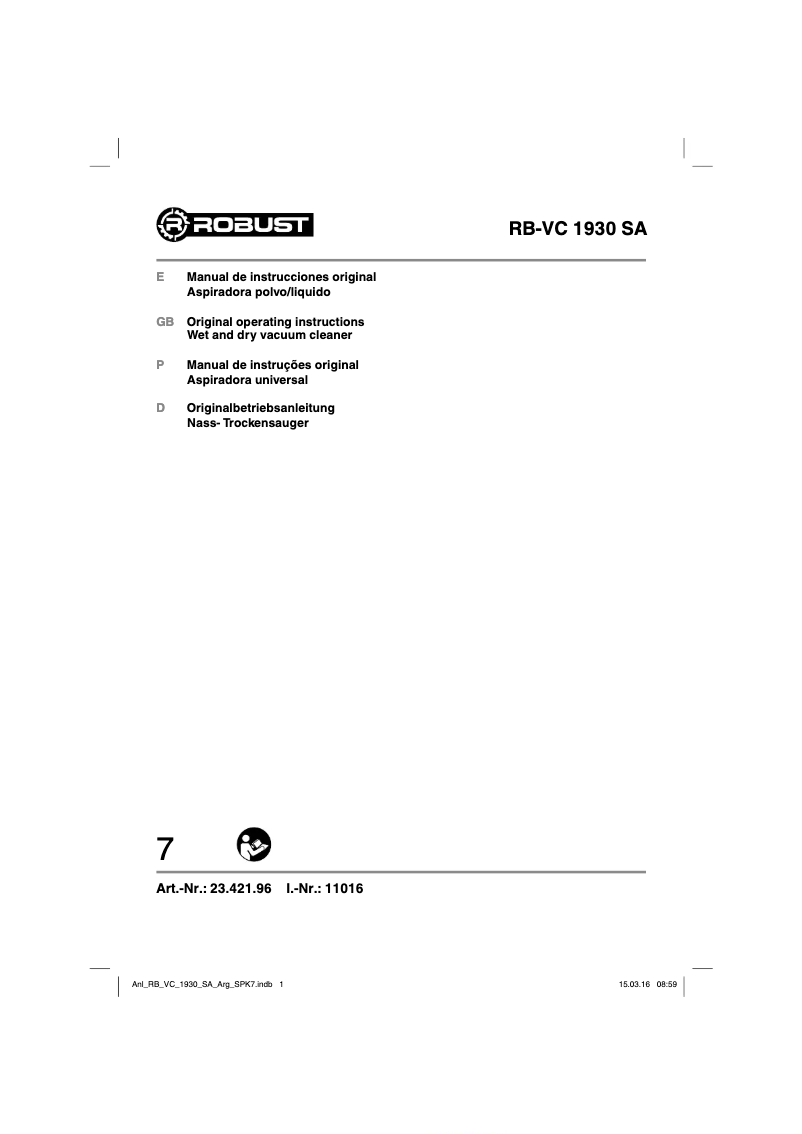 Page 1 de la notice Manuel utilisateur Robust RB-VC 1930 SA