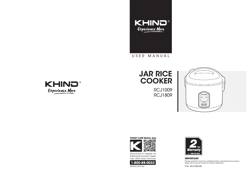 Page n°1 - Manuel utilisateur Khind RCJ1809
