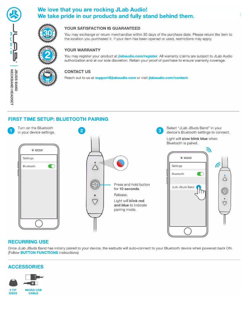 Image de la première page du manuel de l'appareil JBuds Band
