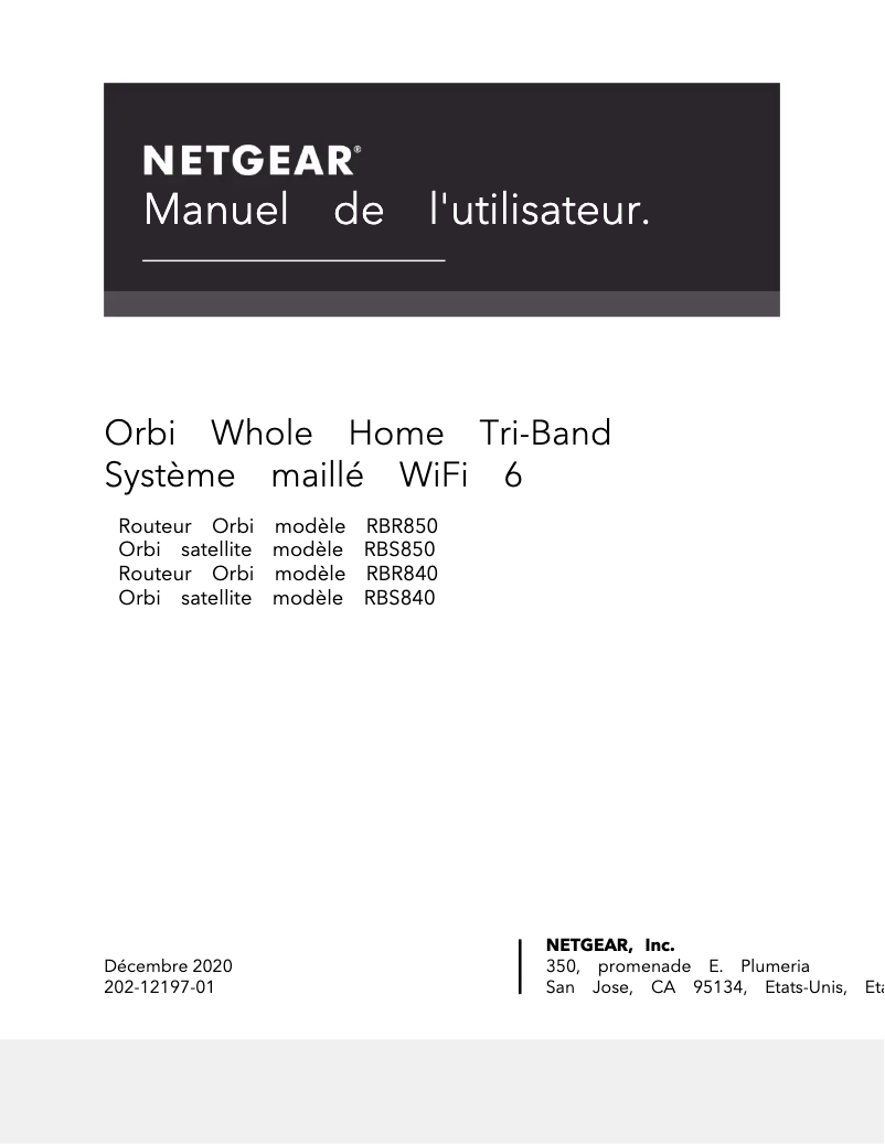 Page 1 de la notice Manuel utilisateur Netgear Orbi Wifi 6 RBS850