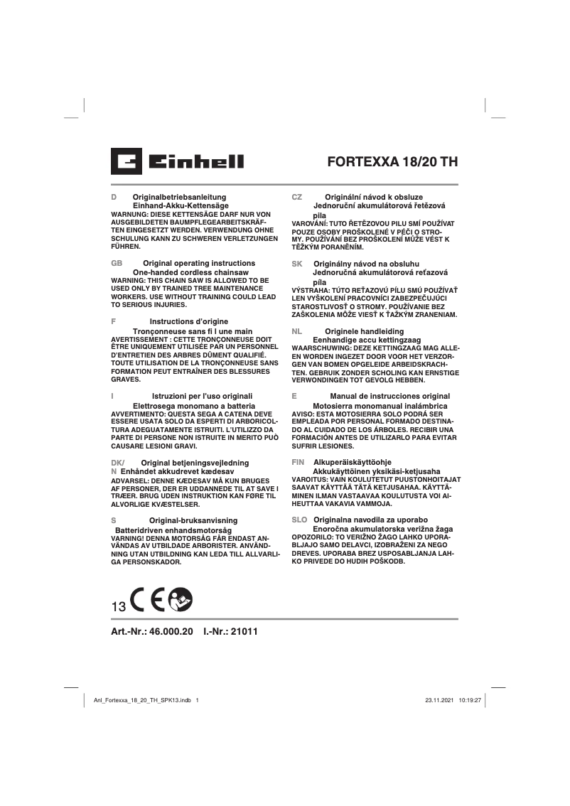 Page n°1 - Manuel utilisateur Einhell GC-DP 3325