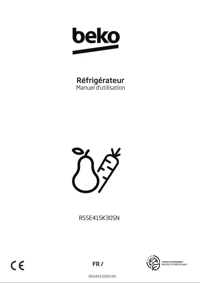 Page 1 de la notice Manuel utilisateur Beko RSSE415K30SN